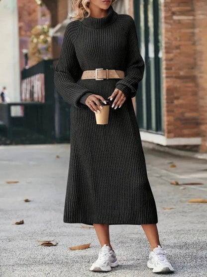LP | Abito in maglia alla moda con collo alto e silhouette dritta