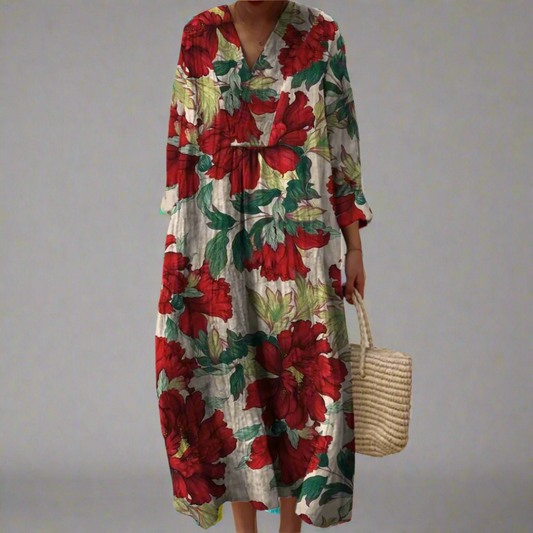 LP | Maxi abito casual con stampa peonie in grassetto