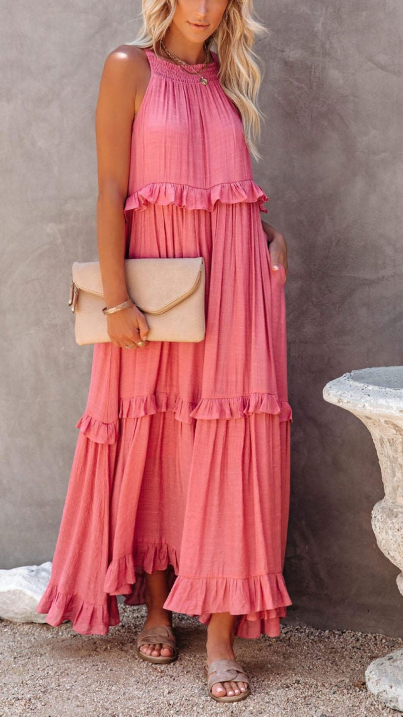 LP | Maxi abito semplice con collo alto e rouches