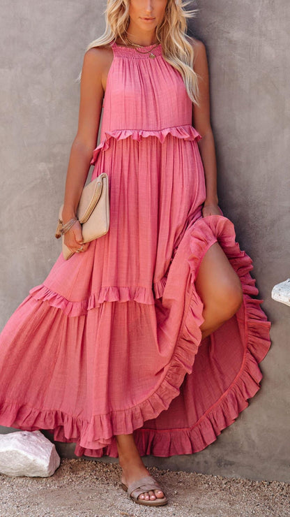 LP | Maxi abito semplice con collo alto e rouches