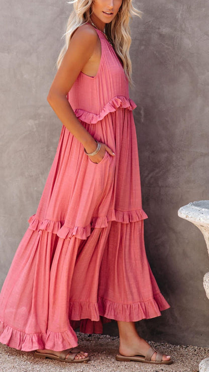 LP | Maxi abito semplice con collo alto e rouches