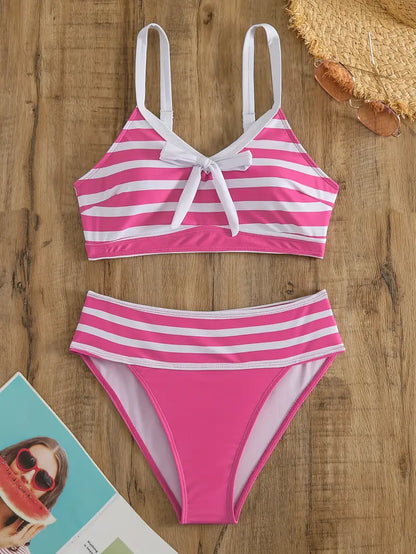 LP | Sexy bikini con nodo a fiocco stampato a righe e scollo a V