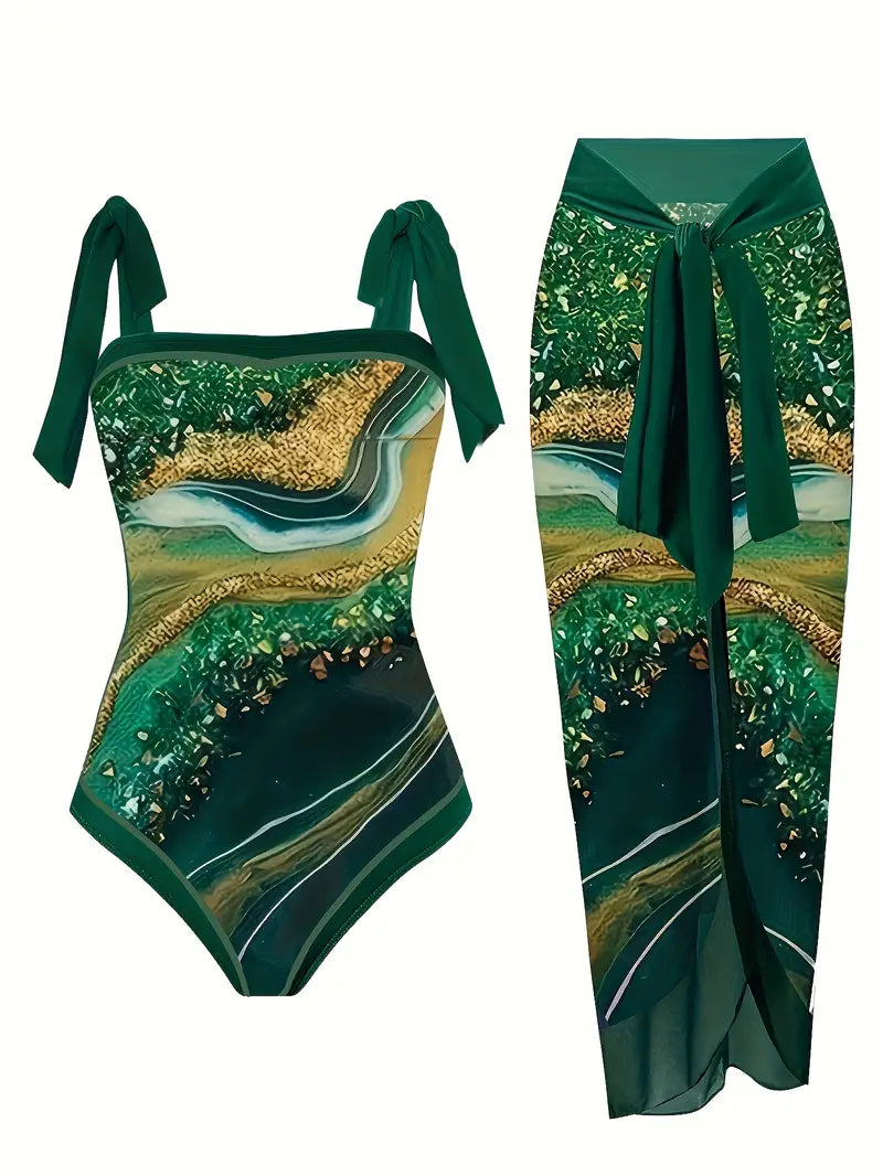 LP | Elegante costume da bagno e gonna con stampa marmo in un unico pezzo