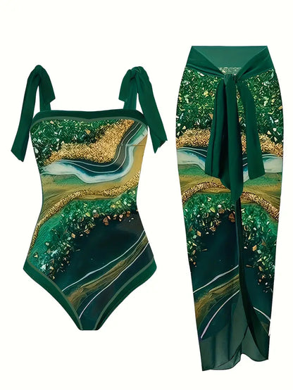 LP | Elegante costume da bagno e gonna con stampa marmo in un unico pezzo