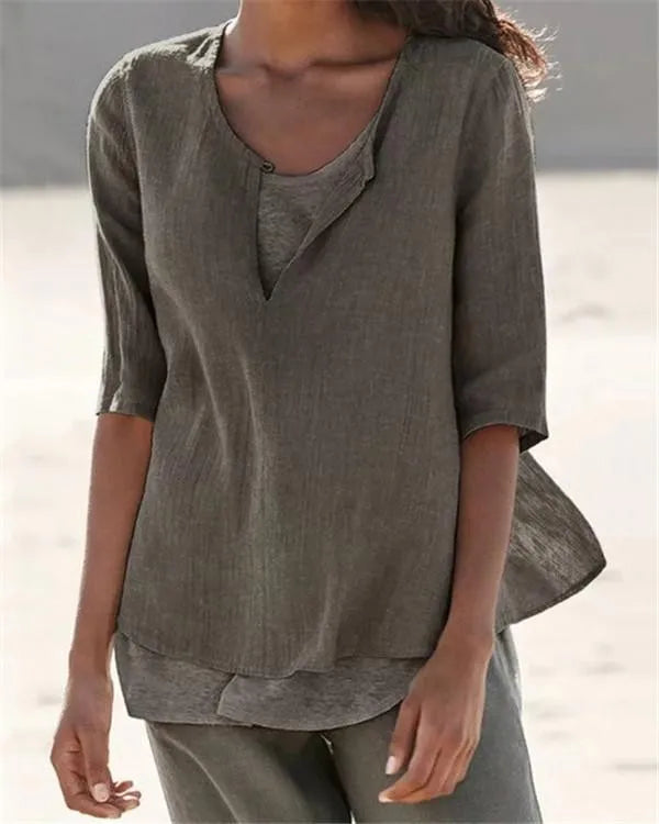 LP | Abbigliamento donna Mezza manica con collo a V Camicie solide casual