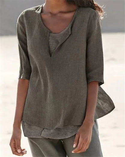 LP | Abbigliamento donna Mezza manica con collo a V Camicie solide casual
