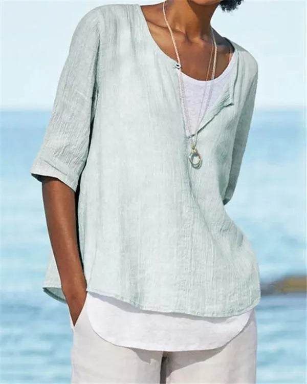 LP | Abbigliamento donna Mezza manica con collo a V Camicie solide casual