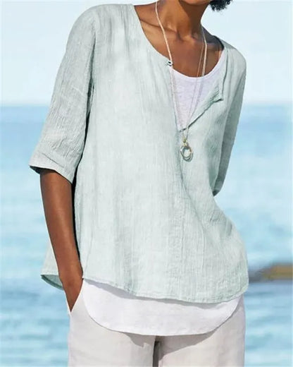 LP | Abbigliamento donna Mezza manica con collo a V Camicie solide casual