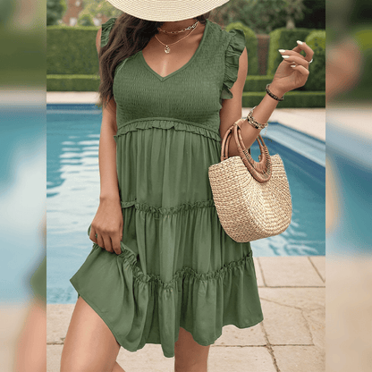 LP | Miniabito verde rilassato con drappeggi per le vacanze estive