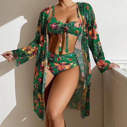 LP | Bikini 3 pezzi a fiori con copricostume