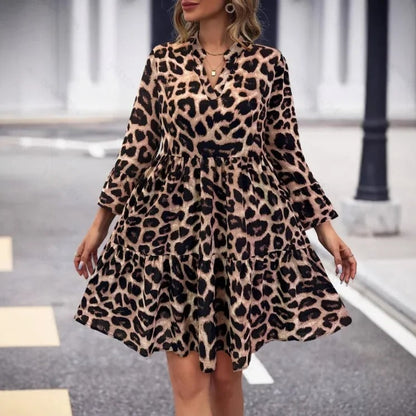 LP | Mini abito a maniche lunghe con scollo a V e stampa leopardata
