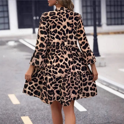 LP | Mini abito a maniche lunghe con scollo a V e stampa leopardata