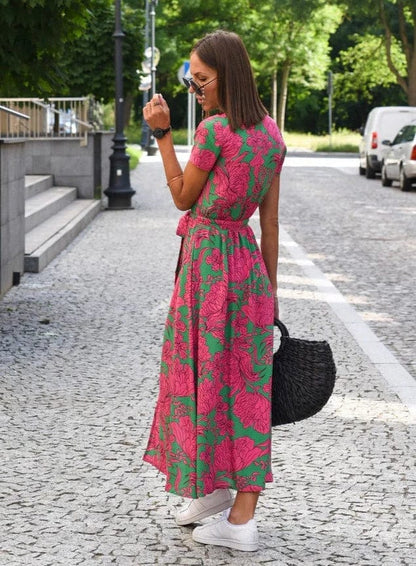 LP | Elegante abito midi estivo a fiori colorati