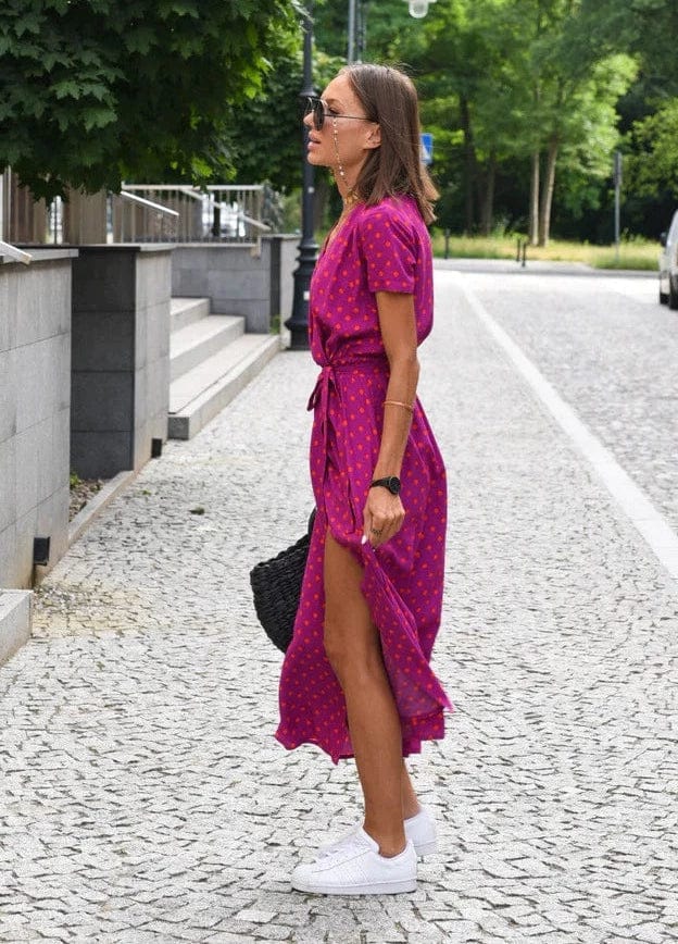 LP | Elegante abito midi estivo a fiori colorati