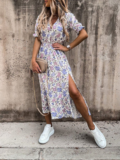LP | Karen - Maxi abito a fantasia con scollo a V